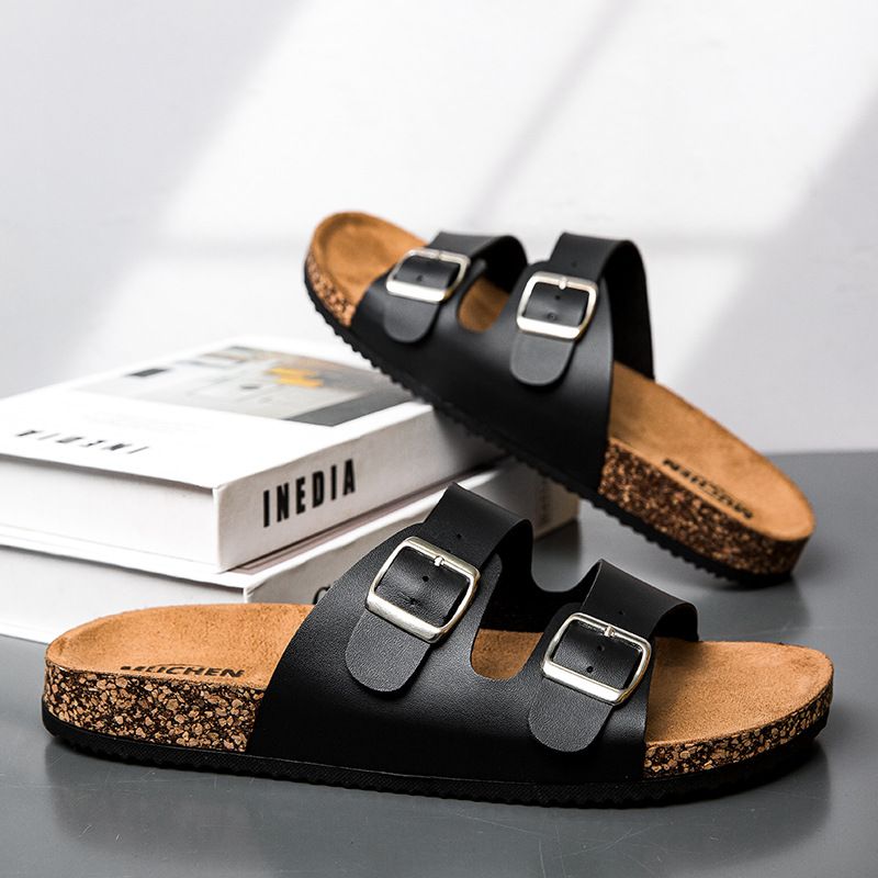 Summer Boken With Double Buttons And Exposed Toes For Couples, Men's One-piece Slippers, Slippers_vogvips.com
