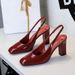 Elegant Women's Square-Toe Chunky Heel Open-Back Pumps - Breathable Hollow-Out Design, High Heel Dress Shoes For Banquets & Parties High Heel Shoes_vogvips.com