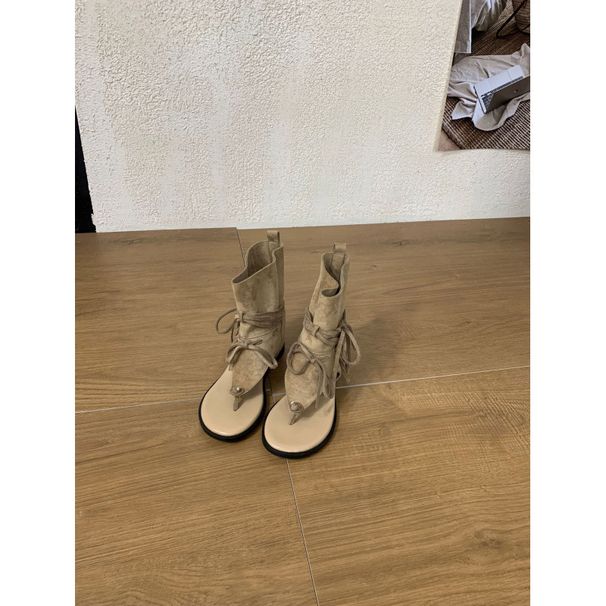 881-66~Inner Height Increase~French-Style Thong Toe Sandal For Women, New Summer 2026 Pant Boots_vogvips.com