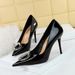 6122-K61 European And American Style High Heels Thin Heel Glossy Patent Leather Shallow Mouth Pointed Toe Metal_vogvips.com