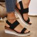 Plus Size Women's Summer New Peep Toe Flat Sandals Elastic Slip On Thick Sole Wedge Heel Sandals For Ladies_vogvips.com
