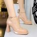 9981-K103 Style Minimalist, Thick Heel, Super Heels, Waterproof Platform, Patent Leather Square Toe, Straight Strap,_vogvips.com