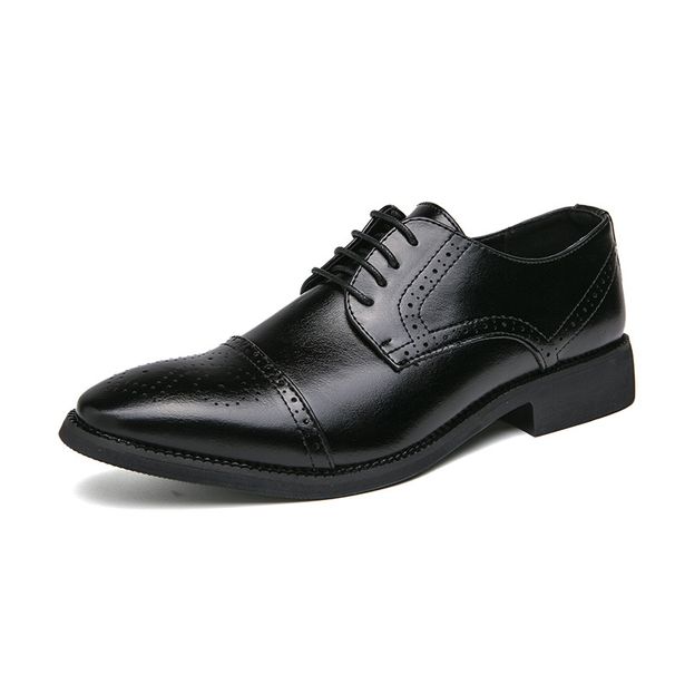 European And American Men's Casual Fashion Derby Cross-Border Large Size Business Formal Black Lace-Up Carved Leather_vogvips.com