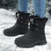Winter Snow Boots Women High Top Lace-up Plush Warm Soft Solid Color Casual Shoes Women Anti-slip Hiking Shoes Women_vogvips.com