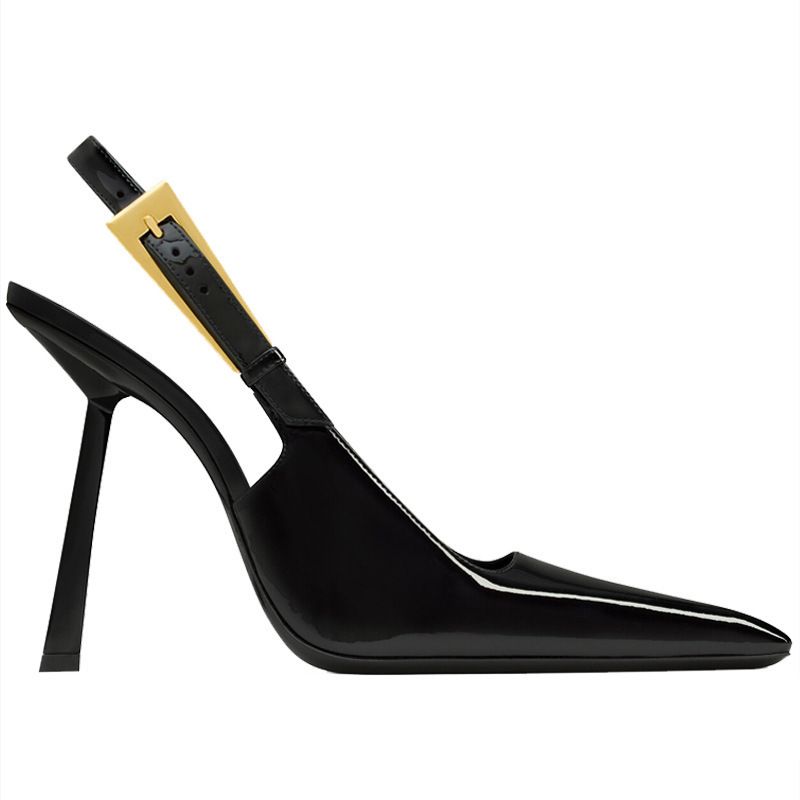 High Heels 2025 New Style Thin Heel Black Patent Leather Sexy Outdoor Closed Toe Backless Fashion Sandals For Women_vogvips.com