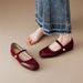 Mary Jane Single Shoes Women's Flat Shoes Temperament Red With Skirt Evening Shoes_vogvips.com