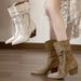 Chunky Heel Ankle Boots Fringe-Trimmed Lace-Up Pointed-Toe High Heels_vogvips.com