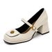 Elegant Retro Mary Jane Pumps For Women Chunky Heel Vintage Style Ballet Flats With Buckle Strap Comfortable Round Toe Dress Shoes Black White_vogvips.com