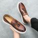 Suitable For All Seasons Minimalist White Trendy Men's Slip-On Fish Scale Embossed Casual Leather Loafers_vogvips.com