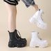 Women's Dark Black Leather Motorcycle Boots European American Style Heavy Duty Platform Martin Punk Shoes_vogvips.com