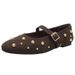 New Riveted Round Head Flat Fashionable And Versatile Western Style Single With One Strap Ballet Mary Jane Shoes_vogvips.com