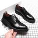 Euro Step Men's Leather Korean Style Trendy British Business Formal Pointed Brogue Wedding Breathable Casual Shoes Men 18568-G_vogvips.com