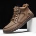 Plus Size Men's Leather Boots, Fashion Stitching Shoes For Men, Flat Lace-Up Martin Boots, Outdoor High-Top Shoes 1320_vogvips.com