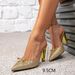 Women's Metal High Heel Sandals Bow Decoration Simple Golden Shoes Sexy Women's Sandals_vogvips.com