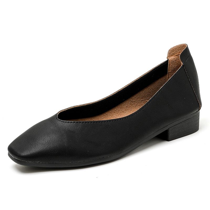 MTX Commuting Grandma For Soft Leather V-Mouth Mid-Heel Fairy High Heels Thick Heel Mary Jane Shoes Women Summer_vogvips.com