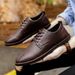 Men's Shoes Autumn Style Business Casual Solid Color Versatile Trendy Simple Leather Shoes Flat Casual Breathable Comfortable Slip On Shoes_vogvips.com