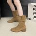 Quality~Fashion Chunky Pointed Toe Slouch Short High Heel Western Riding V-Mouth Mid-Calf Boots_vogvips.com