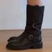 Retro Chic Mid Calf Motorcycle Boots Women's Chunky Heeled Combat Boot With Metal Buckle Design Cool Edgy Street Style Spring_vogvips.com
