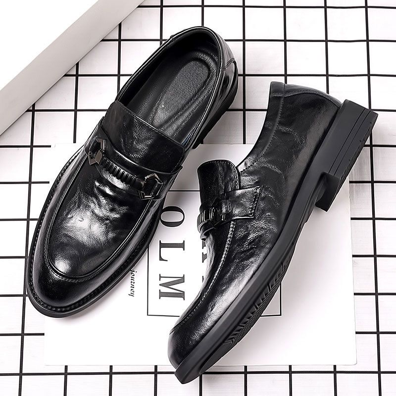 Suitable For All Seasons Men's Business Formal Casual Autumn New British Style Live Work Korean Version Slip-On Trendy Leather Shoes_vogvips.com