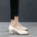 Soft Leather Sandals Women Wear Soft-soled Single Shoes Fish Mouth Hollow Middle Heel Shoes Thick Heel Women's Leather Shoes_vogvips.com
