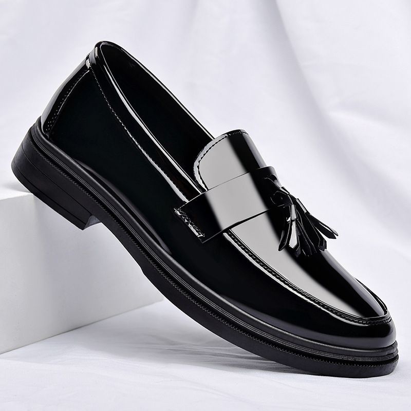 Men's Fashionable Breathable Business Casual Shoes With Shiny PU Upper & Hidden Height Increase, Comfortable Round Toe Slip-On Loafers For Summer_vogvips.com