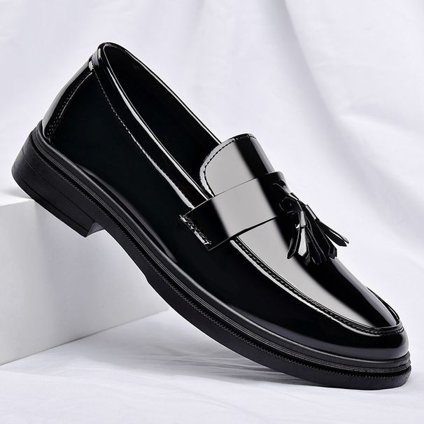 Men's Fashionable Breathable Business Casual Shoes With Shiny PU Upper & Hidden Height Increase, Comfortable Round Toe Slip-On Loafers For Summer_vogvips.com