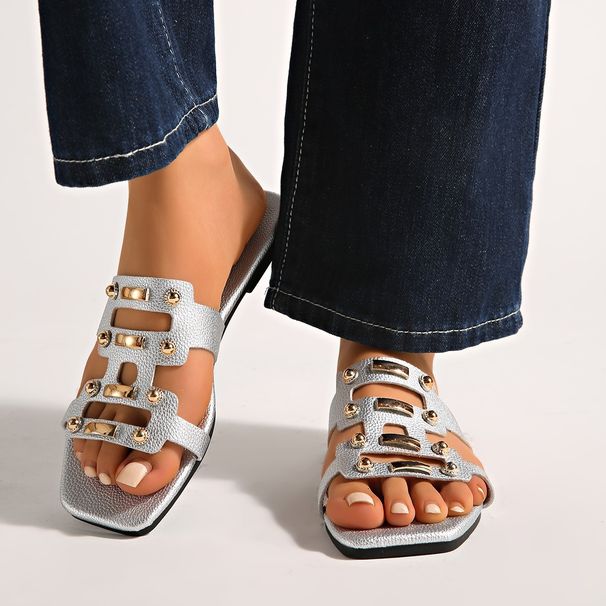 Women's Flat Sandals Summer Style Open Toe Beach Shoes Fashionable Outdoor Slippers with Metal Buckle Versatile_vogvips.com
