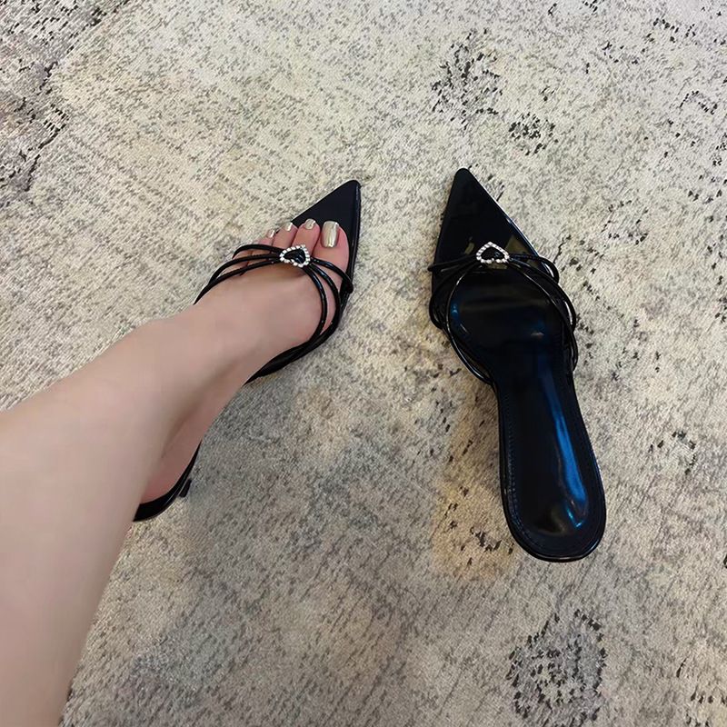 Slippers Women Wear High Heels Sandals In Summer, Thin Heels And Pointed Toes, Love Rhinestone Temperament, Spring And Autumn New Models_vogvips.com