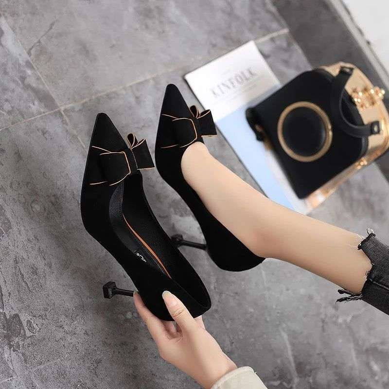 European And American Fashion Bow High-heeled 2025 Spring New Style Stiletto Pointed Toe Women's Shallow-cut Elegant_vogvips.com