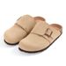 Crestar Women's Cork Sole Clogs Summer Cow Leather Flat Mules Slipper With Buckles Non-slip Comfort Beach Potato Shoe_vogvips.com