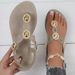 plus Size Rhinestone Chain Strap Open Toe Sandals For Women Flat Elastic Flip Flops Black Brown PU Upper Rubber Sole_vogvips.com