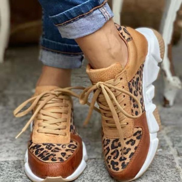 Foreign Trade Large Size Leopard Print Lace Up Women's Shoes 2024 New Thick Soled Round Toe Low Top Leopard Print Sports And Casual Shoes For Women_vogvips.com