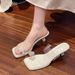 Summer Internet Celebrities With The Same Rhinestone Round Buckle Toe Transparent Thick Heel Sandals Women Wear A Word With Square Head_vogvips.com