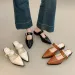 Multi Colors Single Strap Pointed Toe Mule Flats Women Leather Slip On Casual Office Sandals_vogvips.com