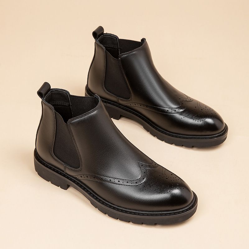 European Warm Series Men's Genuine Martin Autumn Winter Cotton British Style High Top Fleece Short Boots Suit Leather Shoes_vogvips.com