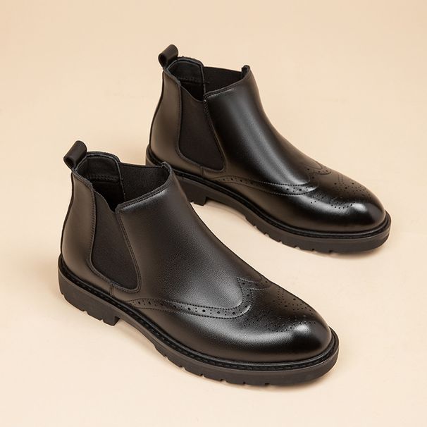 European Warm Series Men's Genuine Martin Autumn Winter Cotton British Style High Top Fleece Short Boots Suit Leather Shoes_vogvips.com