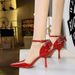 8323-H35M Summer Hollow Shallow Mouth Pointed Patent Leather Strap Back Bow Sandals Women's High Heels_vogvips.com