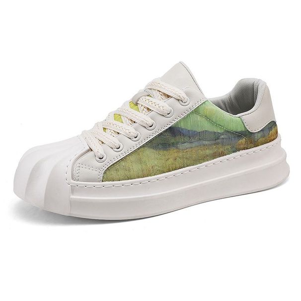 Cold-adhesive Printed Hollow Niche Ice Silk Breathable Board Broadcast Seashell Head Catwalk Work Shoes_vogvips.com