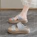 Women's Shoes Hollow One-word Slippers Half-drag Feet Wide Feet Fat Cool Slippers Outer Slippers Beach Cool Slippers_vogvips.com
