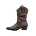 Cowhide Version~5 Years New Wrinkled Genuine Leather Pile Pointed Toe French Western Cowboy Short Boots Slimming_vogvips.com