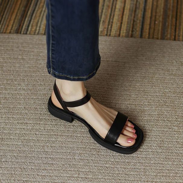 2025 Summer Women Sandals Low Heels Basic Genuine Leather Concise Office Plus Size 35-42 Ladies Casual Outdoor Shoes_vogvips.com