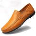 Euro Step Men's Genuine Soft Sole Summer Breathable Trendy Hollow Lazy British Business Slip-On Casual Leather Shoes_vogvips.com