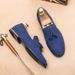 Suitable For All Seasons Tassel Small Suede Loafers 2025 New Style Young Military Green British Men Leather Shoes_vogvips.com