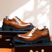 Business leather shoes for men formal leather round head casual bright brown thick soles increase large Head Derby shoes_vogvips.com