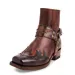 Mens Black Leather Western Shock Absorbing Cowboy Ankle Boots With Harness Strap_vogvips.com