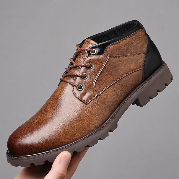 HPIOPL Men's Classic Martin Boots - Vintage Style Work Boots With Side Zipper & Metal Accents, Comfortable Round Toe, PU Leather_vogvips.com