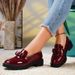 New Patent Leather Shiny Surface Tassel Mid Heel Loafers In Plus Size Fashionable Casual Single Shoes_vogvips.com