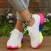 Rainbow Sole Sneakers Women Plus Size 43 Breathable Mesh Platform Sports Woman Non-Slip Lace Up Tennis Shoes_vogvips.com