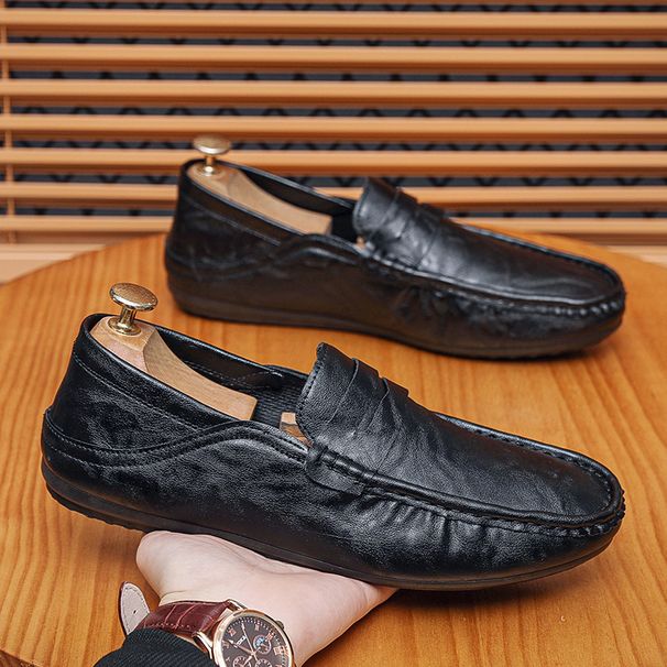 Spring New Leather Soft Sole Loafers Slip-On Casual Low Top Step-On Men's Shoes_vogvips.com