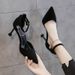 2026 New Shoes: Black Versatile High Heels, Sexy Stiletto Heels With Buckle, Pointed Toe Single Shoes, Women's Mid-Heel_vogvips.com